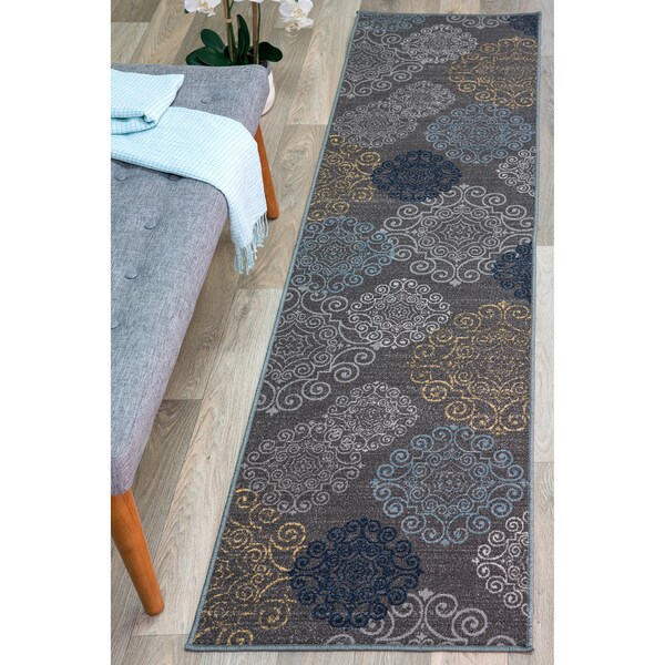 World Rug Gallery Modern Floral Swirl Design Non-Slip Runner Rug 2' x 7' Gray 508GRAY2X7 - main